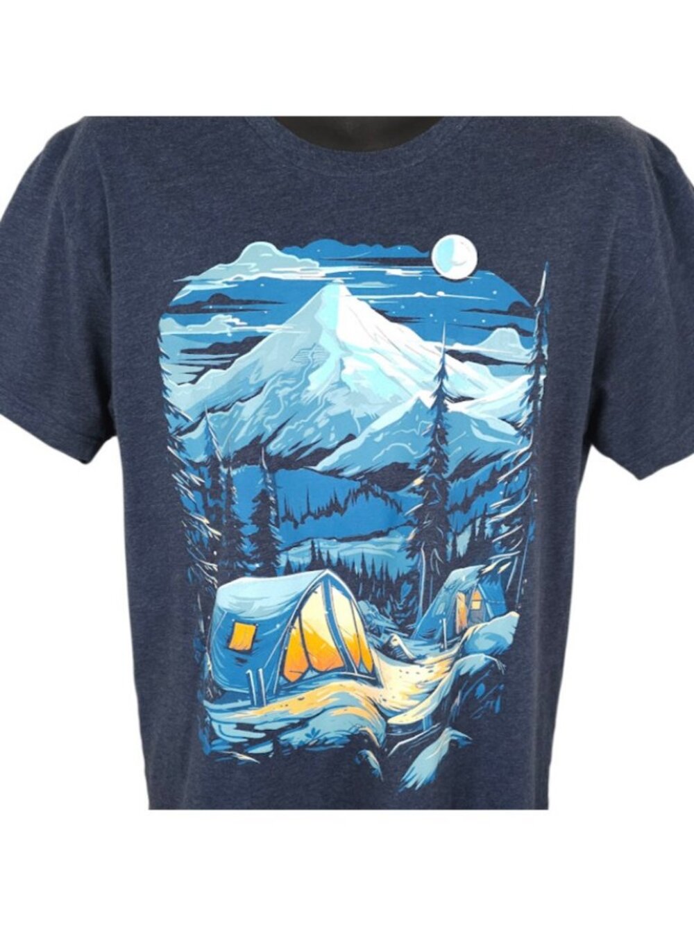 Mountain Camping T Shirt Mens Size Large Blue Moonlight Into The AM Nature Tee